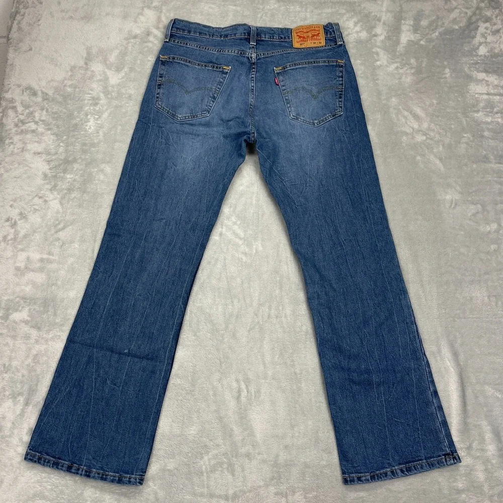 Levi's Jeans Mens 34x32 Blue Denim 527 Stretch Faded Mid Rise Slim Bootcut Leg